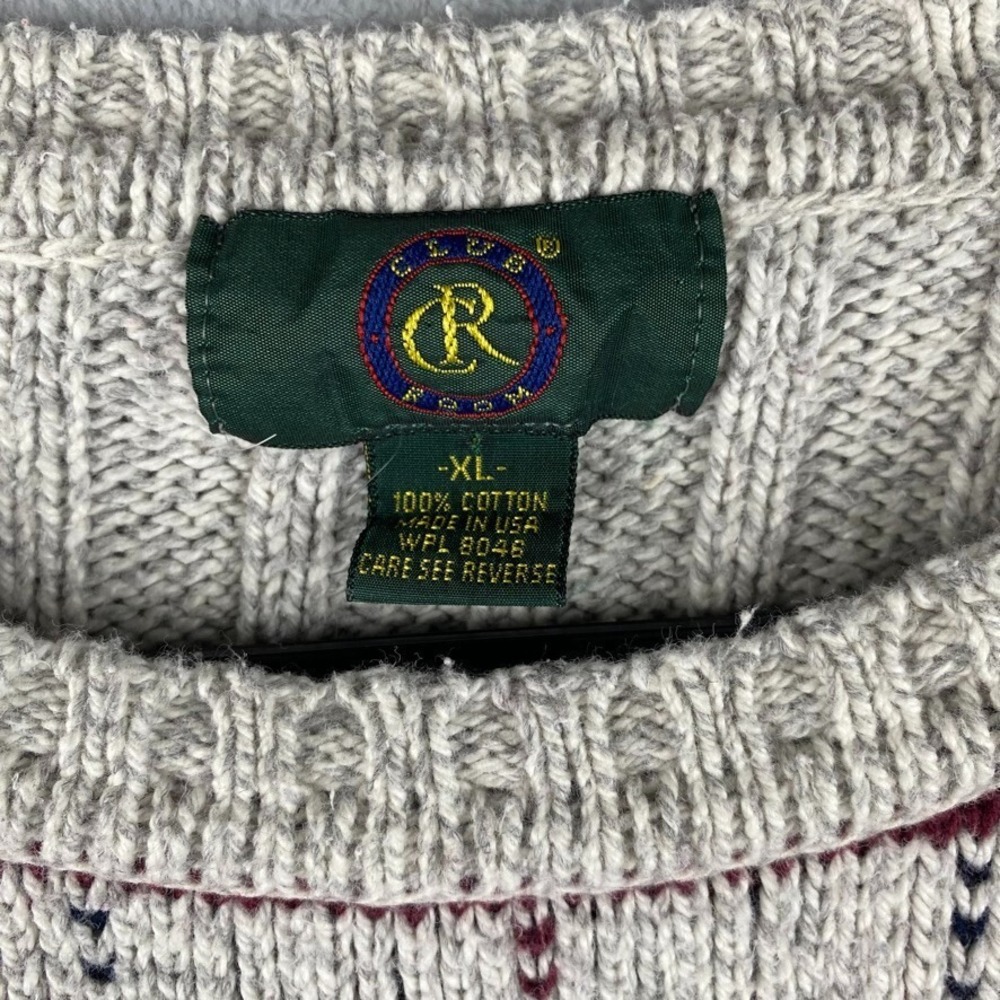 Vintage Club Room Sweater Men XL Ivory Cream Plaid Crewneck Pullover Made In USA - Picture 4 of 8